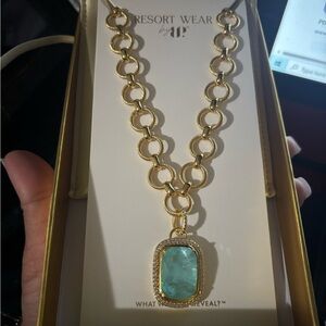 Bombas Gold Necklace with Turquoise Pendant